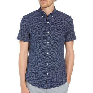 Bonobos Size XS Navy Polka Dot Print Slim Fit Short Sleeve Button-Down Shirt Top